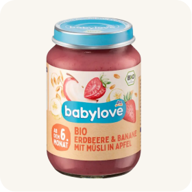Органічний фруктовий перекус Babylove полунично-бананові мюслі з яблуком, 190 г